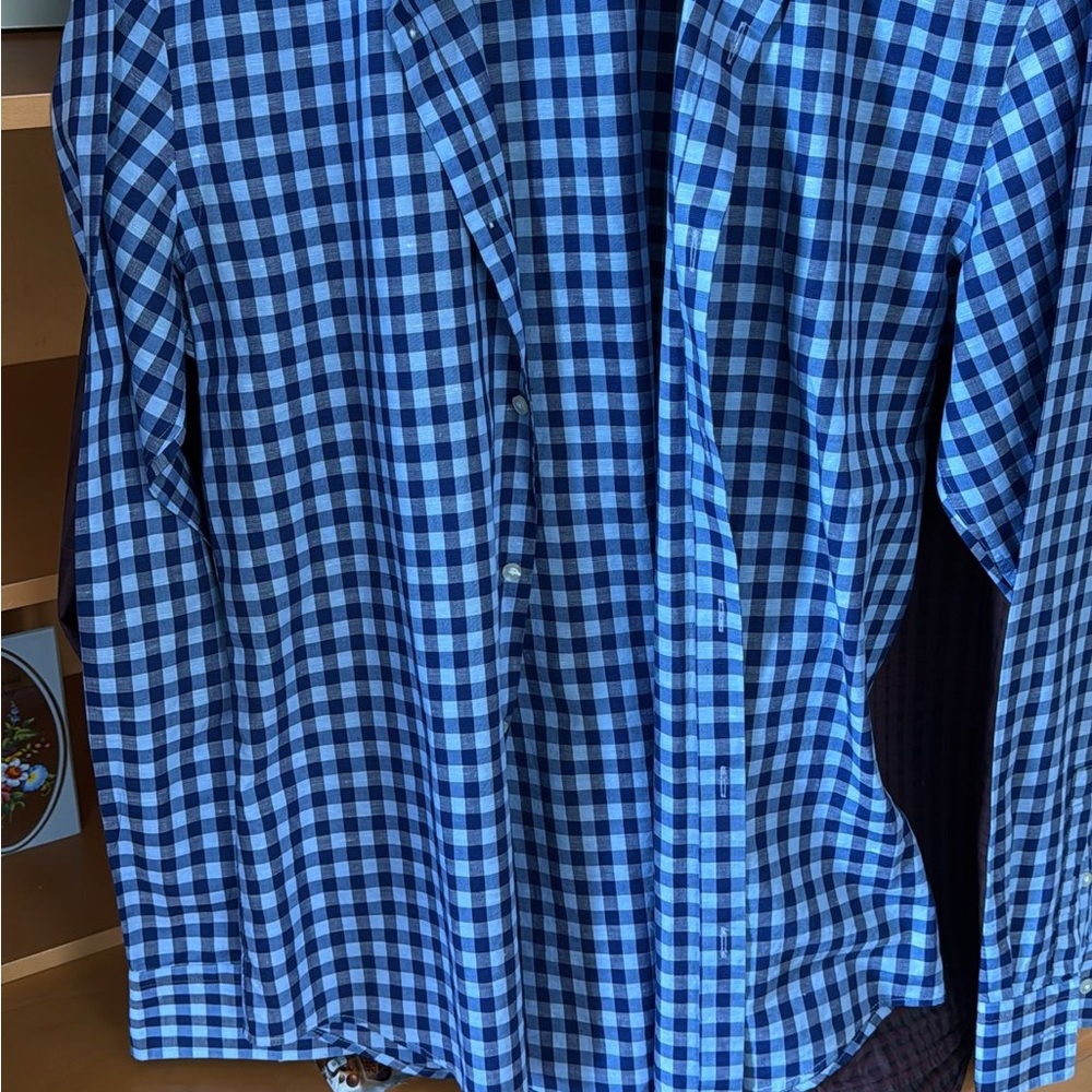Hugo Boss Blue and White Checkered Dress Shirt